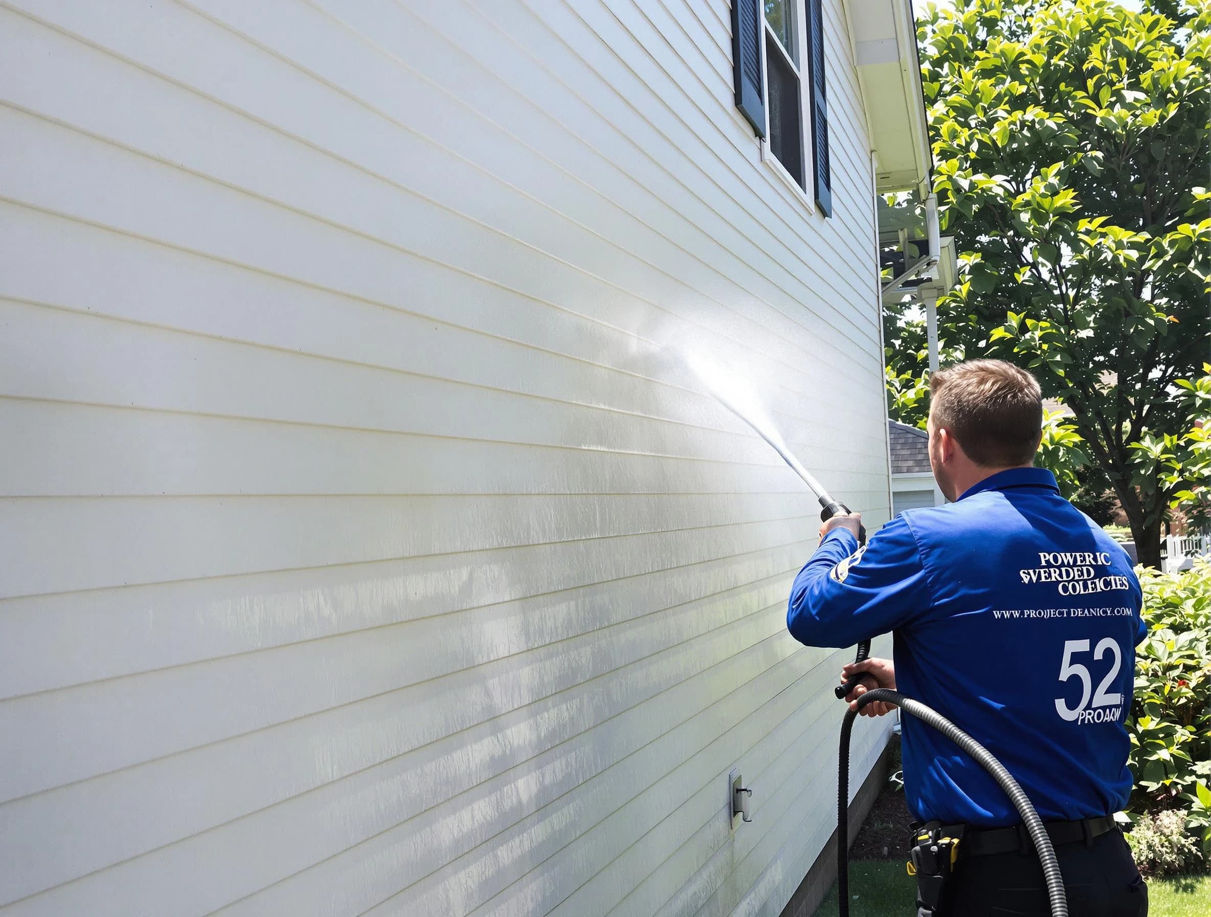 A Cleveland Heights Power Washing technician power washing a home in Cleveland Heights