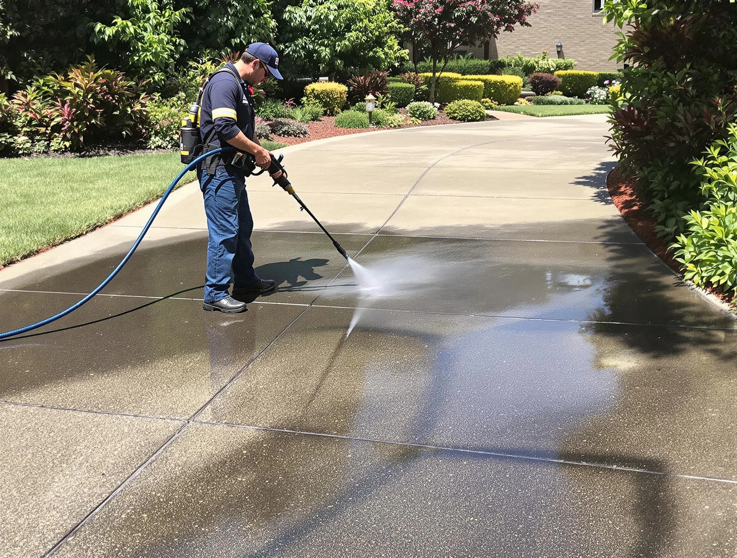 Experienced Cleveland Heights Power Washing team member pressure washing a driveway in Cleveland Heights