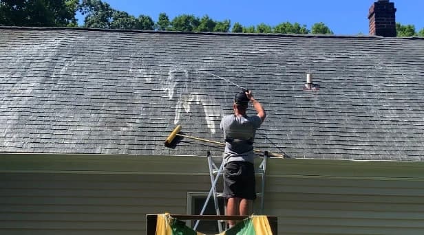 Before and after results of roof washing by Cleveland Heights Power Washing in Cleveland Heights